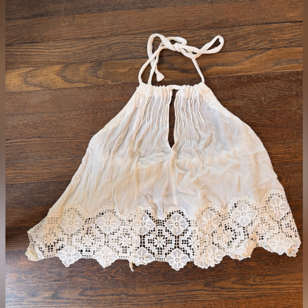 Free People Crochet Trim Halter Top - White